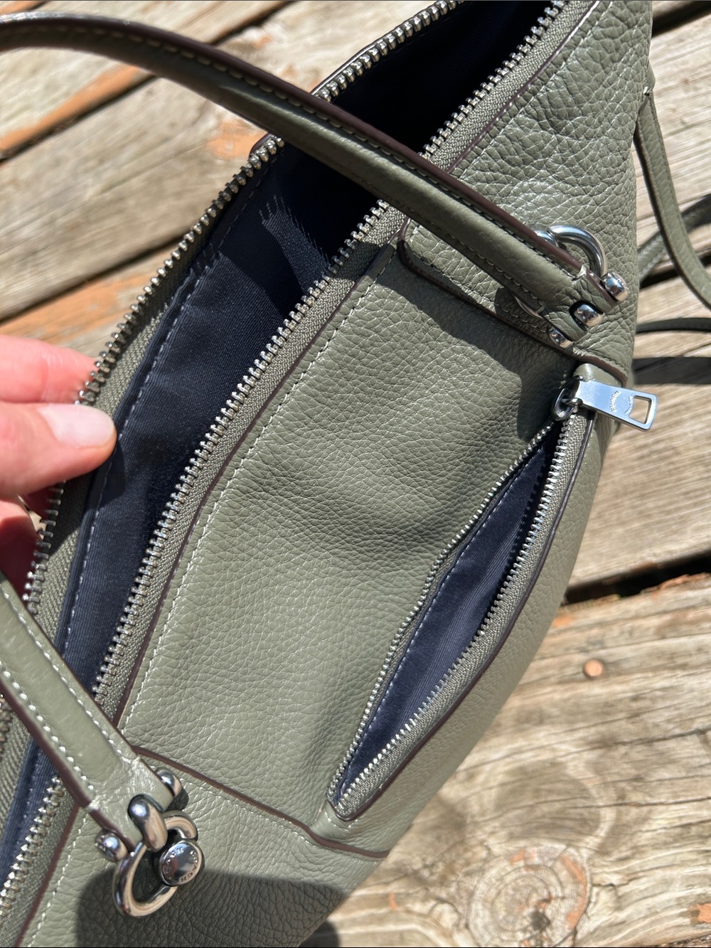 Coach Olive Green Pebbled Leather Crossbody Satchel with Removable Strap - Picture 5 of 8